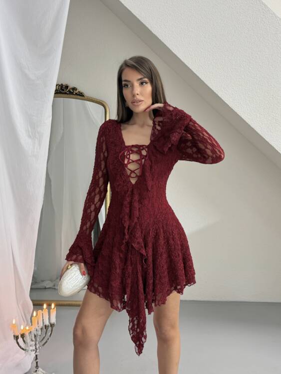 Rio Mini Elbise - Bordo - 4