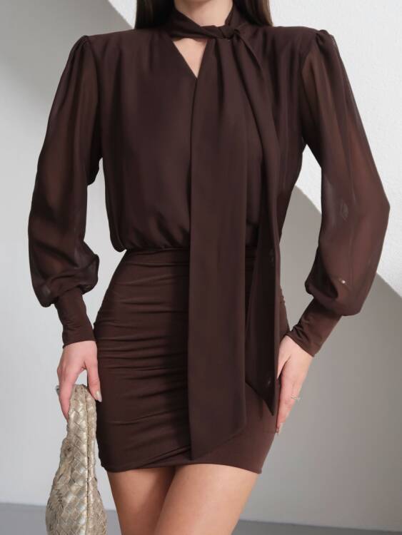 Rosalie Sırt Detaylı Mini Elbise - Acı Kahve - 2