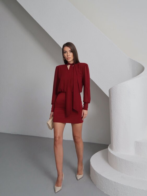 Rosalie Sırt Detaylı Mini Elbise - Bordo - Sevenday