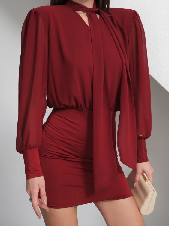 Rosalie Sırt Detaylı Mini Elbise - Bordo - 4