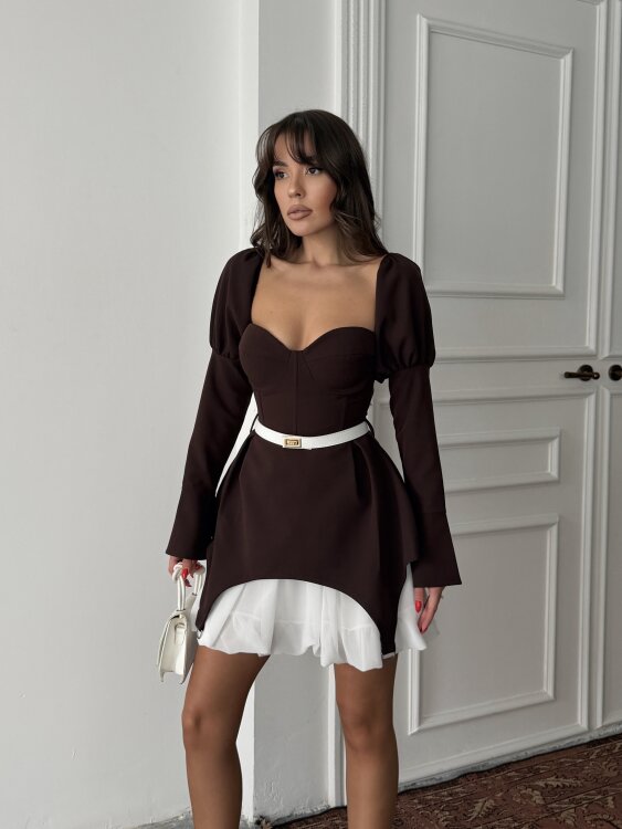 Sage Mini Elbise - Acı Kahve - 2