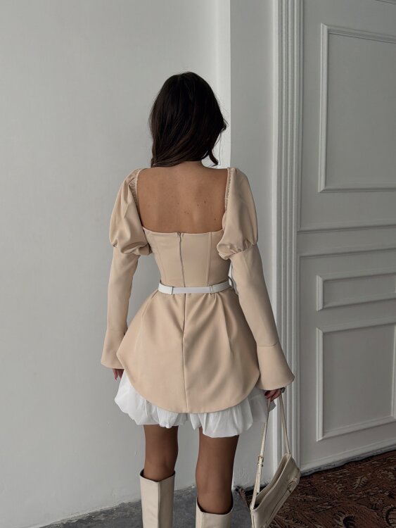 Sage Mini Elbise - Krem - 2