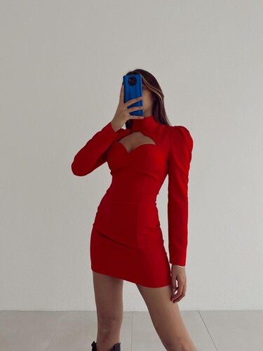Shopia Elbise - Kırmızı - Thumbnail