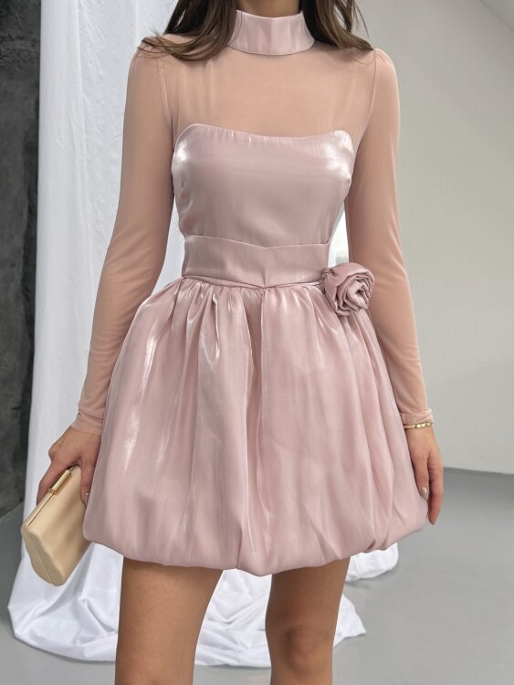 Solange Mini Elbise - Pudra - 5