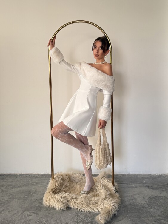 Sophia Straplez Elbise - Beyaz - 4