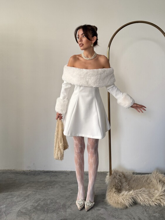 Sophia Straplez Elbise - Beyaz - 5