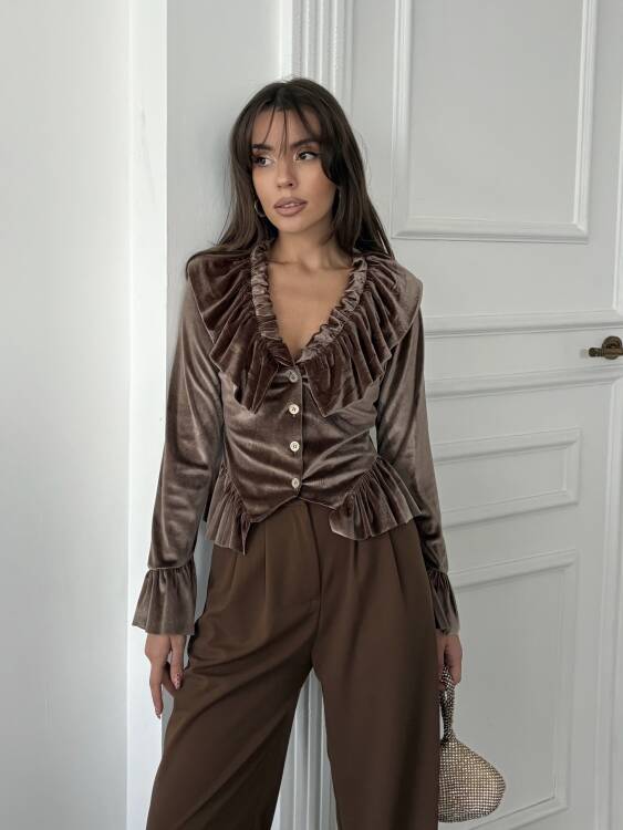 Sorsel Kadife Bluz - Acı Kahve - 1