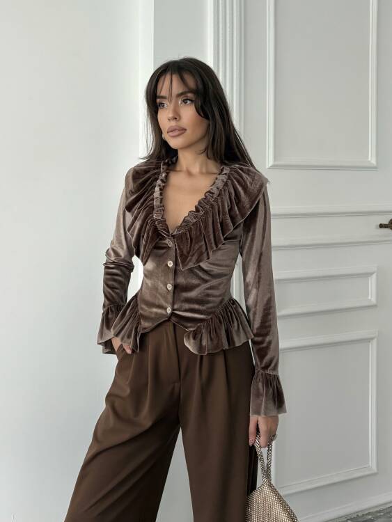Sorsel Kadife Bluz - Acı Kahve - 2