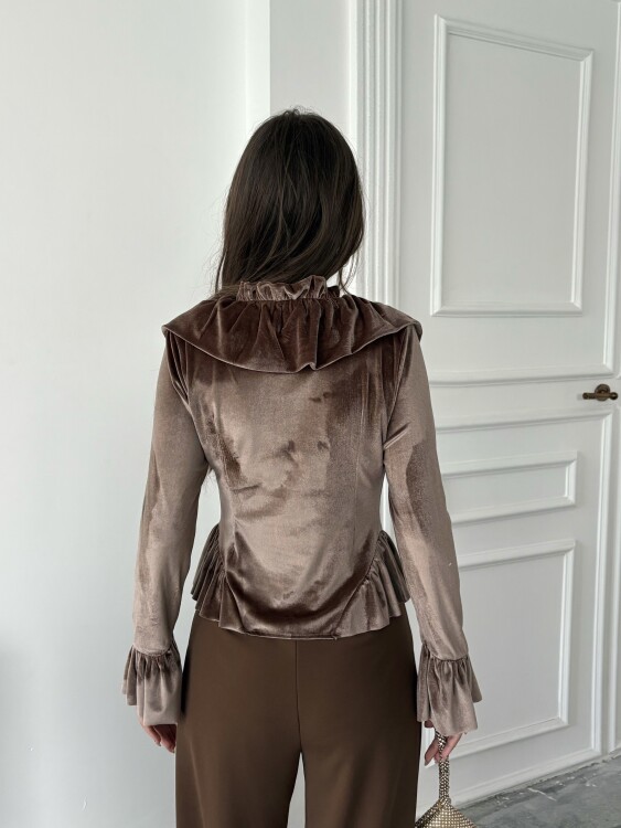 Sorsel Kadife Bluz - Acı Kahve - 5