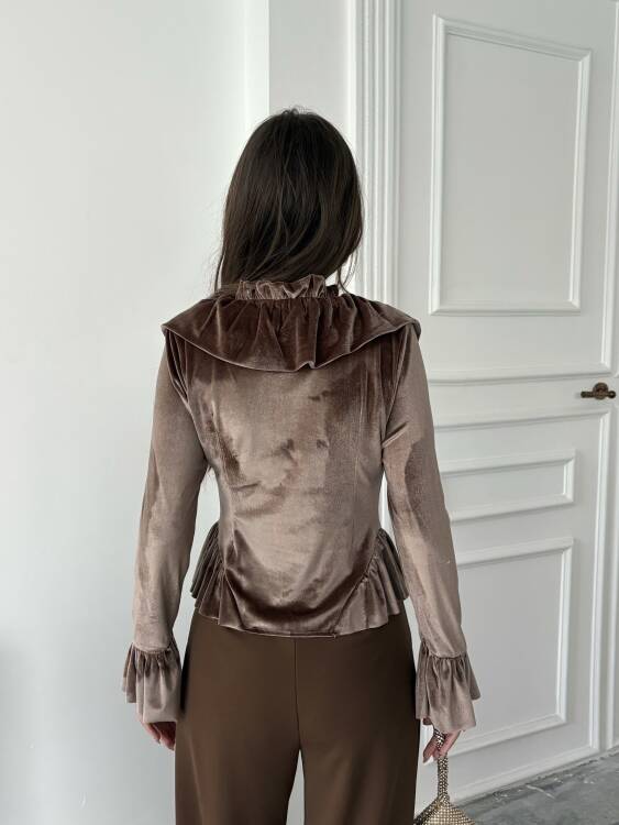 Sorsel Kadife Bluz - Acı Kahve - 5