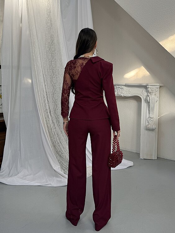 STELLA Dantel Detay Takım - Bordo - 2