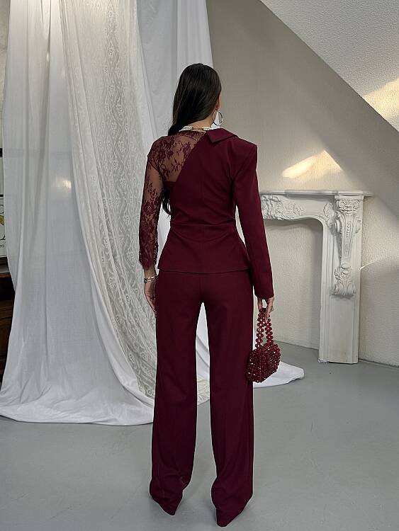 STELLA Dantel Detay Takım - Bordo - 2