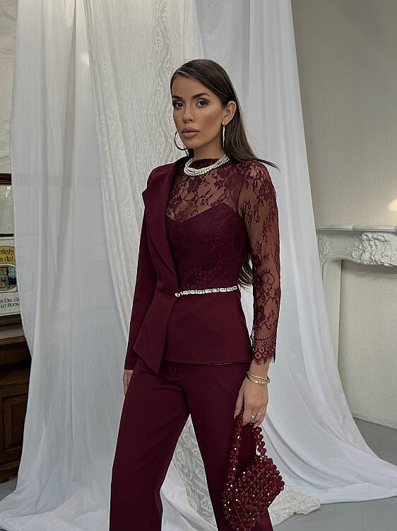 STELLA Dantel Detay Takım - Bordo - 4