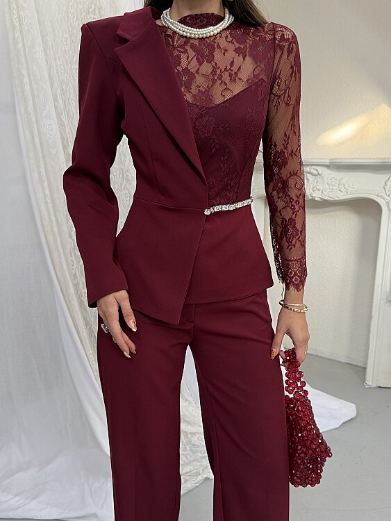 STELLA Dantel Detay Takım - Bordo - 6