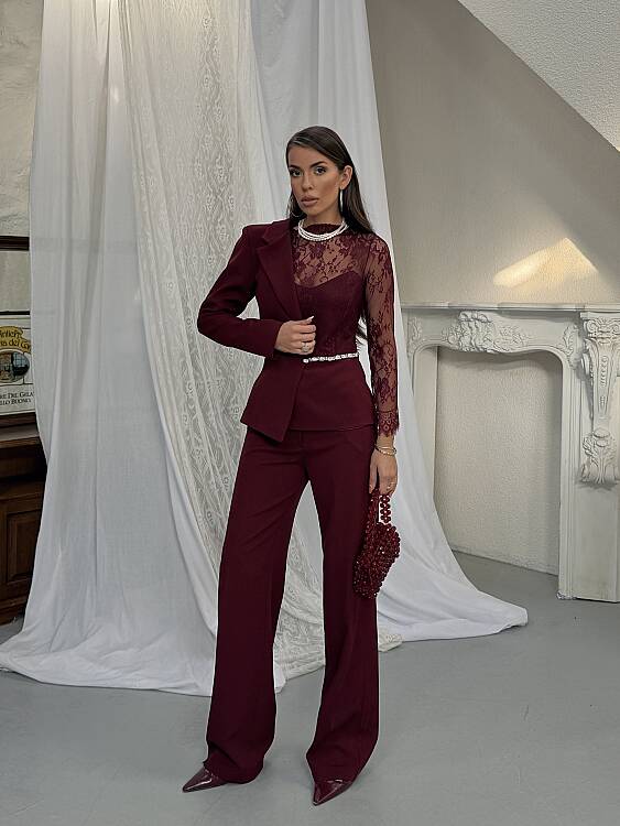 STELLA Dantel Detay Takım - Bordo - 7