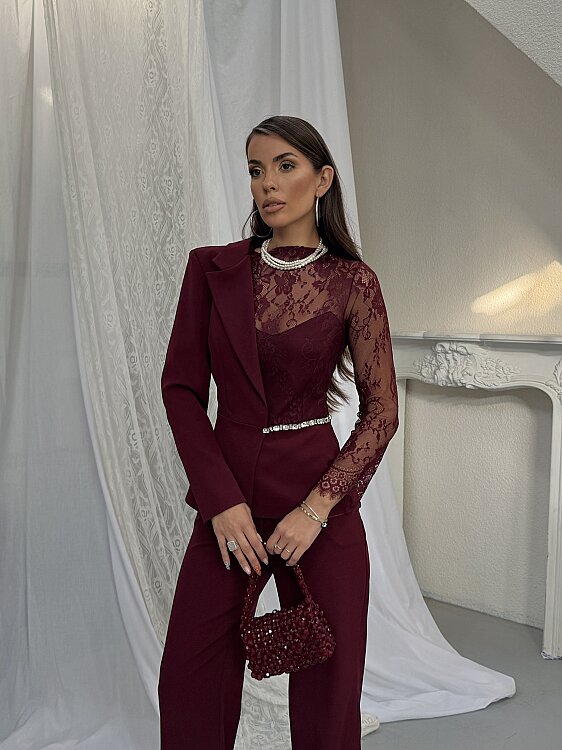 STELLA Dantel Detay Takım - Bordo - 8