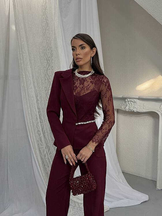 STELLA Dantel Detay Takım - Bordo - 8