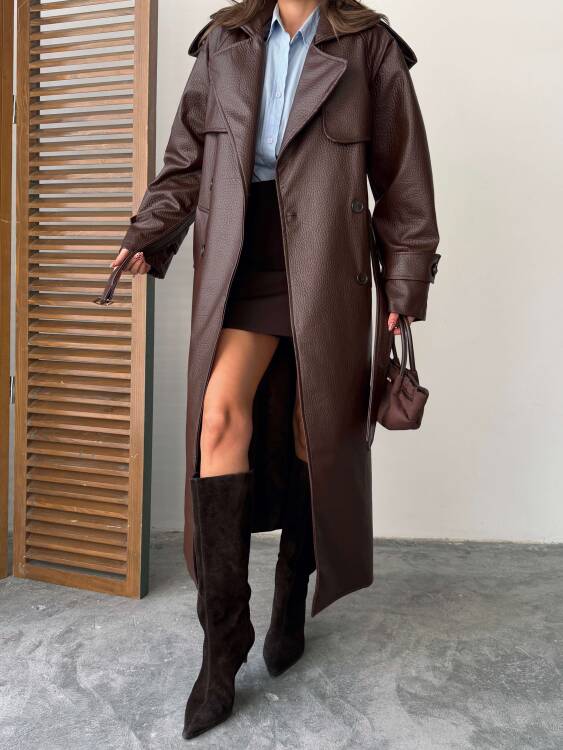 Sugaro Desenli Deri Kaban - Acı Kahve - 2