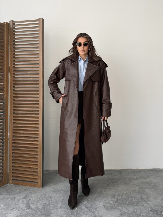 Sugaro Desenli Deri Kaban - Acı Kahve - 4