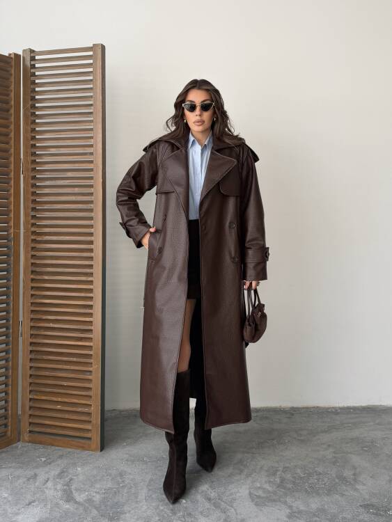 Sugaro Desenli Deri Kaban - Acı Kahve - 4