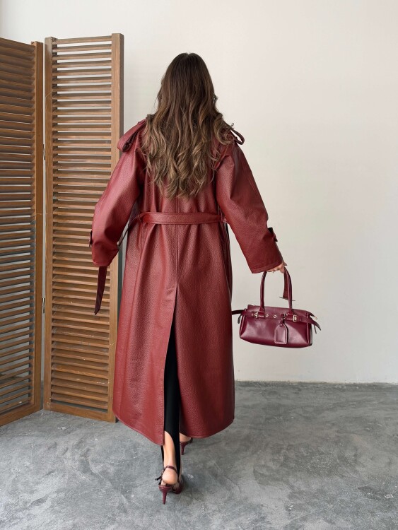 Sugaro Desenli Deri Kaban - Bordo - 2