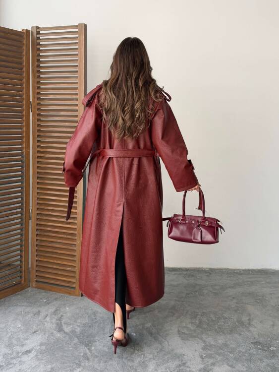 Sugaro Desenli Deri Kaban - Bordo - 2