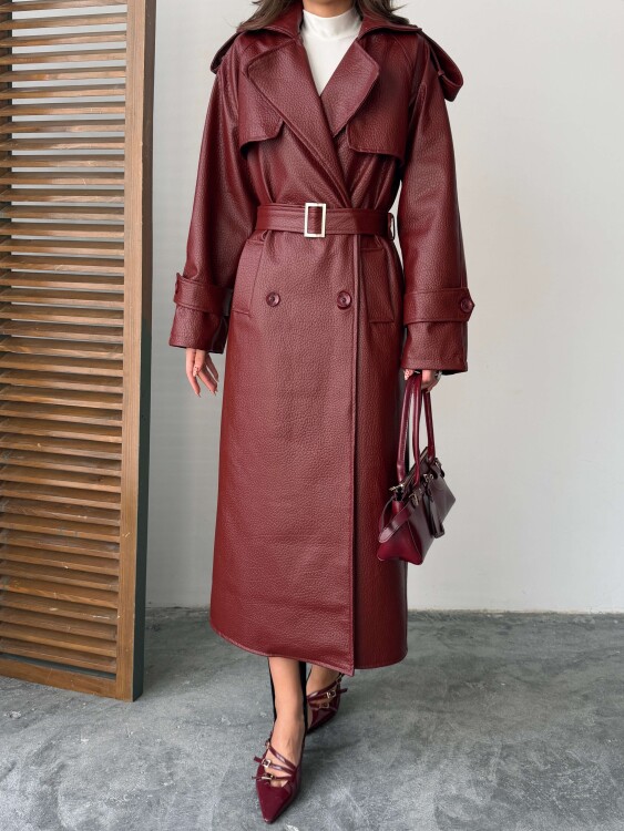 Sugaro Desenli Deri Kaban - Bordo - 3