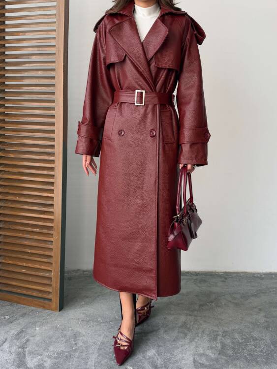 Sugaro Desenli Deri Kaban - Bordo - 3