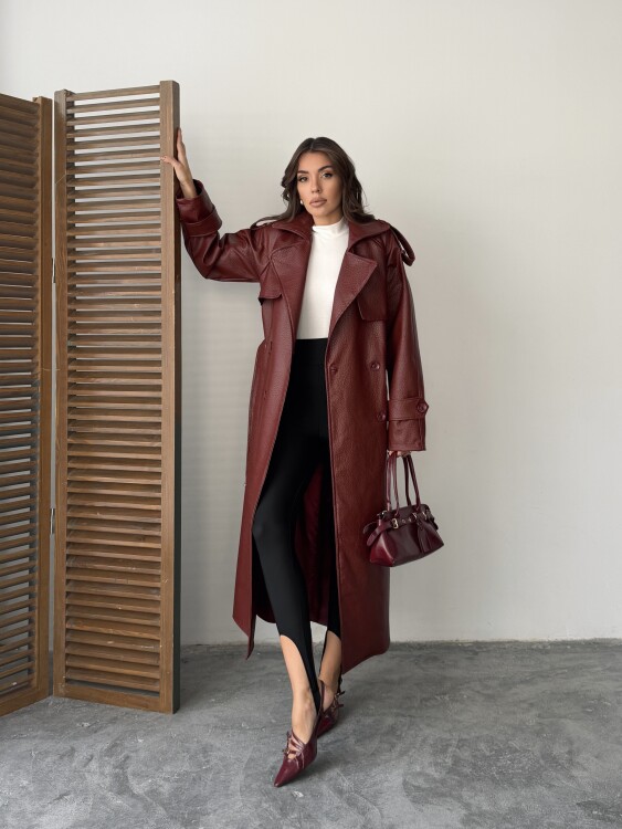 Sugaro Desenli Deri Kaban - Bordo - 4