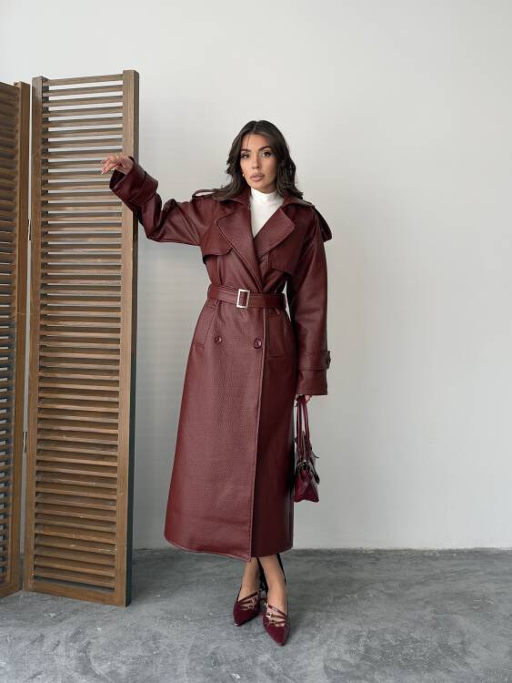 Sugaro Desenli Deri Kaban - Bordo - 1