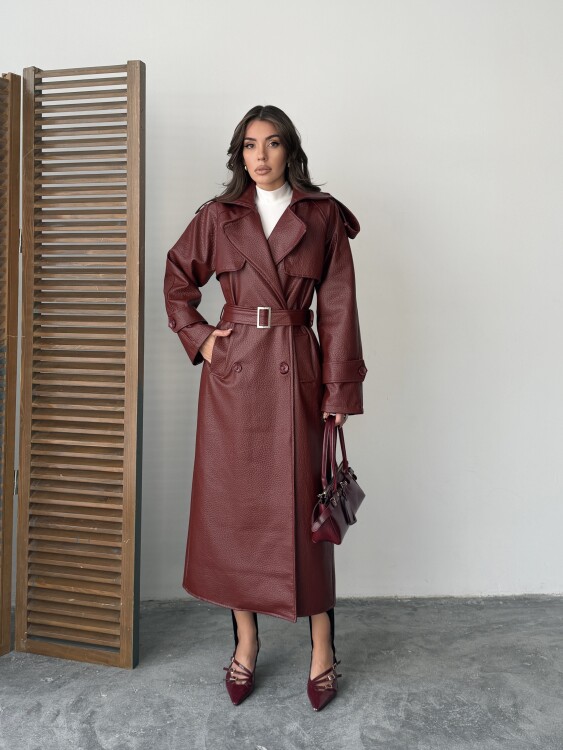 Sugaro Desenli Deri Kaban - Bordo - 5