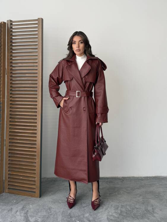 Sugaro Desenli Deri Kaban - Bordo - 5