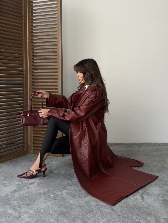 Sugaro Desenli Deri Kaban - Bordo - 7