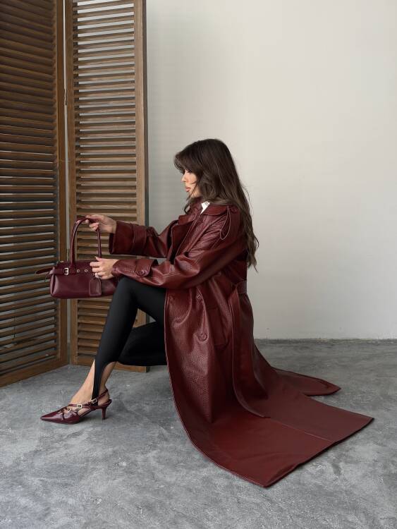 Sugaro Desenli Deri Kaban - Bordo - 7