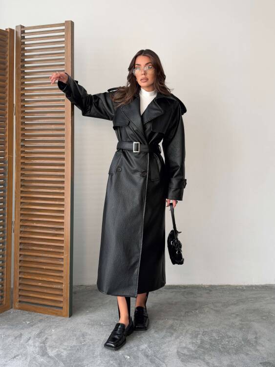 Sugaro Desenli Deri Kaban - Siyah - 3