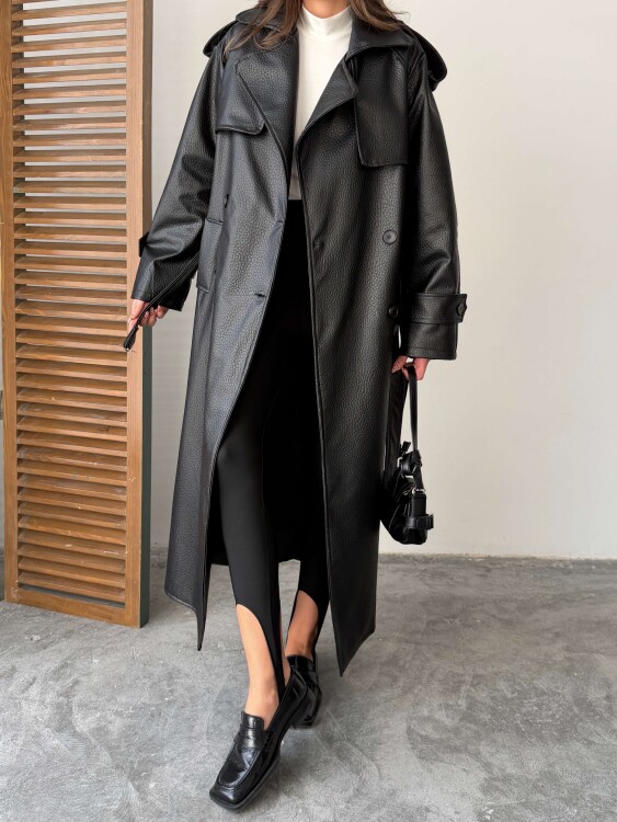 Sugaro Desenli Deri Kaban - Siyah - 4