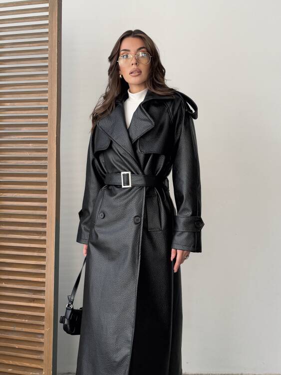 Sugaro Desenli Deri Kaban - Siyah - 5