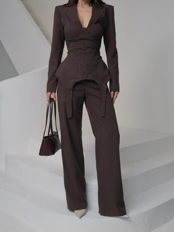 Sulvie Çizgili 3 Lü Takım - Acı Kahve - 2