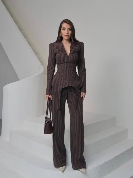 Sulvie Çizgili 3 Lü Takım - Acı Kahve - 1