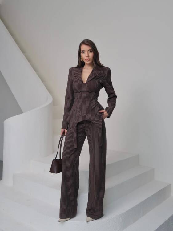 Sulvie Çizgili 3 Lü Takım - Acı Kahve - 4