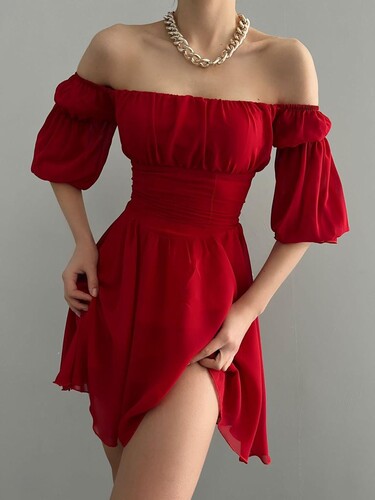Susan Şifon Elbise - Kırmızı - Thumbnail