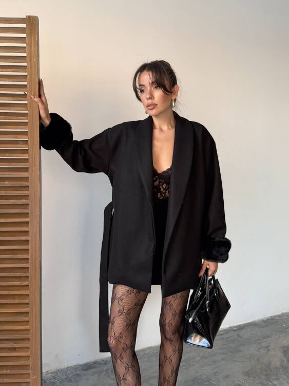 Taro Kol Detay Ceket - Siyah - 1