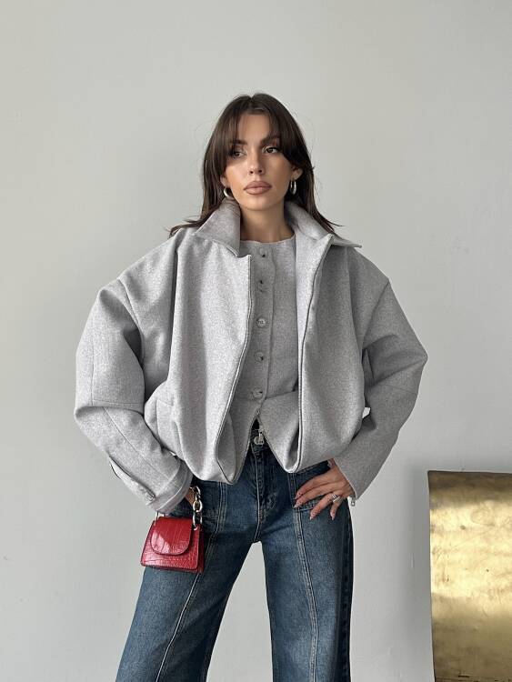 Tensi Yelekli Kaban - Gri - 2