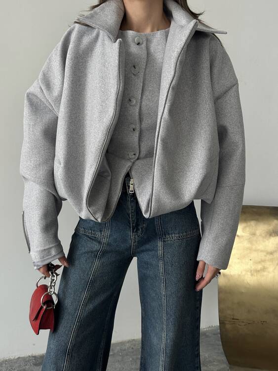 Tensi Yelekli Kaban - Gri - 6