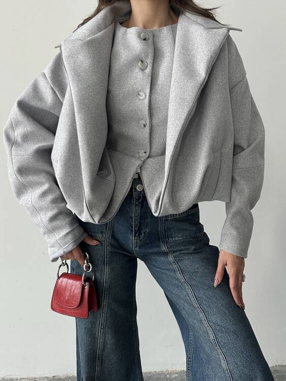 Tensi Yelekli Kaban - Gri - 7