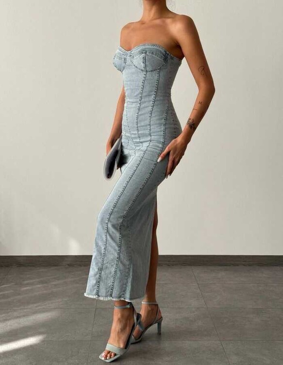 Tetra Denim Elbise- Açık Mavi - 3