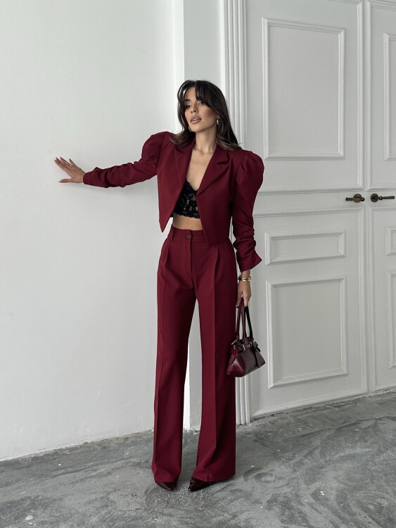 Theboom Ceket Pantolon Takım - Bordo - 2