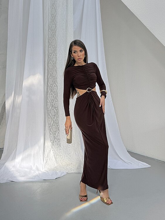 TIENSE Maxi Elbise - Acı Kahve - 3