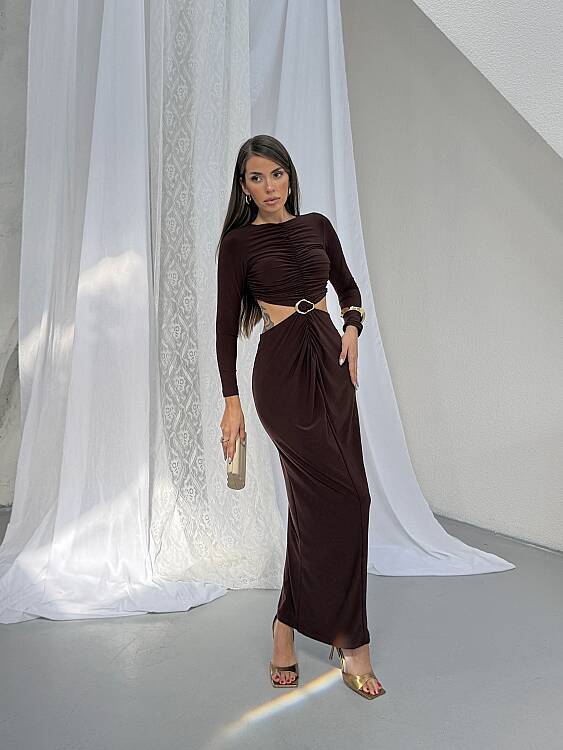 TIENSE Maxi Elbise - Acı Kahve - 3
