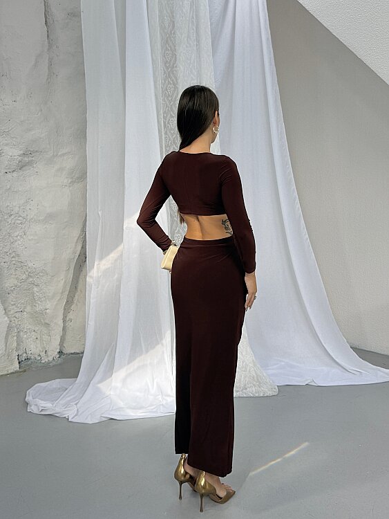 TIENSE Maxi Elbise - Acı Kahve - 6